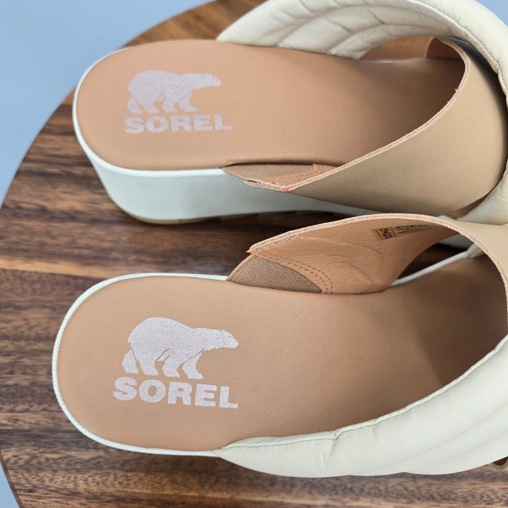 Sorel Cameron Sandals Womens 10 Chalk Beige Slip On Leather Wedge Platform Slide - Picture 6 of 8